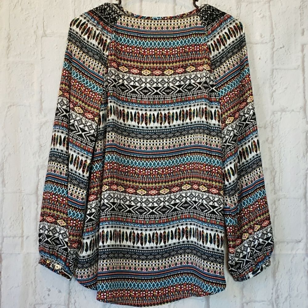 RUFF HEWN L/S Flowy Colorful Boho Top - Picture 6 of 10